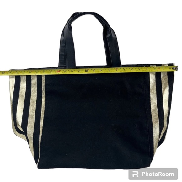 Victoria Secret Tote Bag Black & Gold Striped Weekend Bag Limited Edition 2017 - Picture 3 of 6